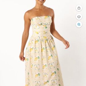 Strapless Lemon Print Summer Dress - Yellow